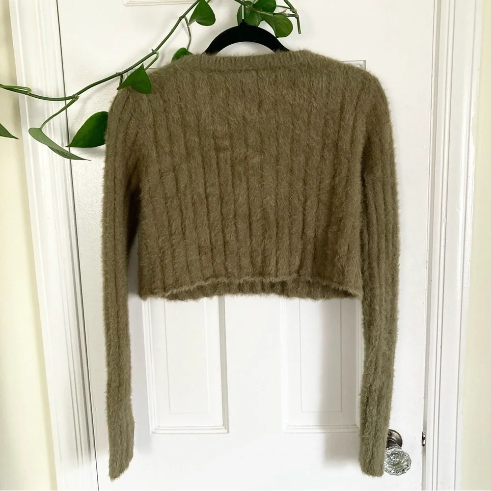 UrbanC Outfitters Martini Olive Fuzzy Eyelash Cropped Sweater Women’s Size Small